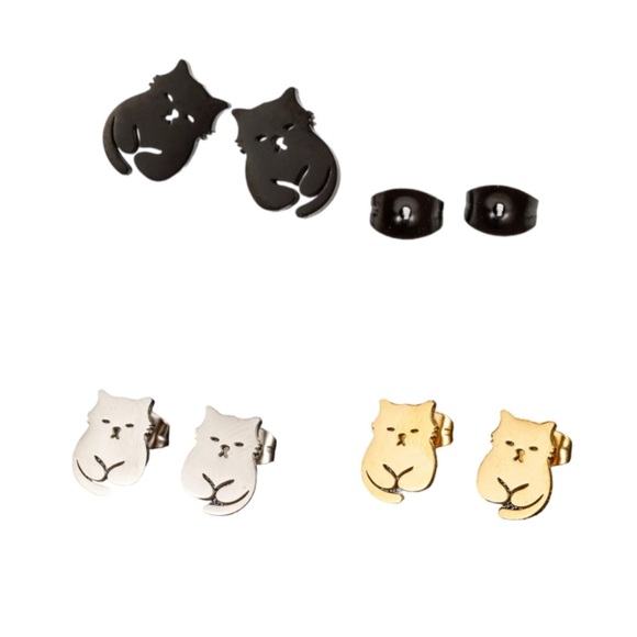 Gold💛Kitty🐱Cat Stud Earrings - Picture 4 of 6